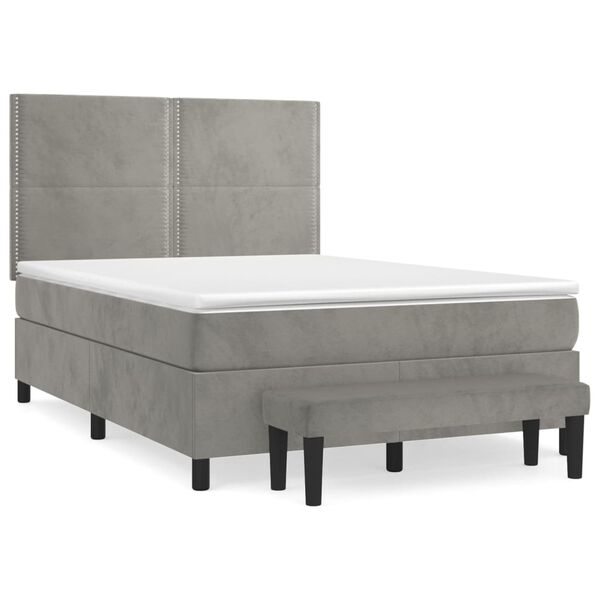 vidaXL Boxspringbett mit Matratze Hellgrau 140x190 cm Samt