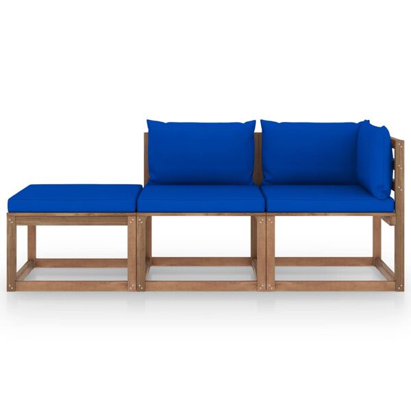 vidaXL 3-tlg. Garten-Lounge-Set aus Paletten mit Kissen Kiefernholz