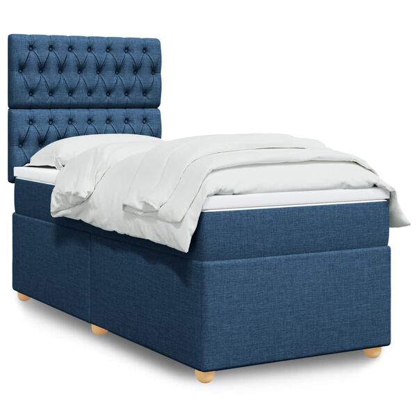 vidaXL Boxspringbett mit Matratze Blau 90x200 cm Stoff