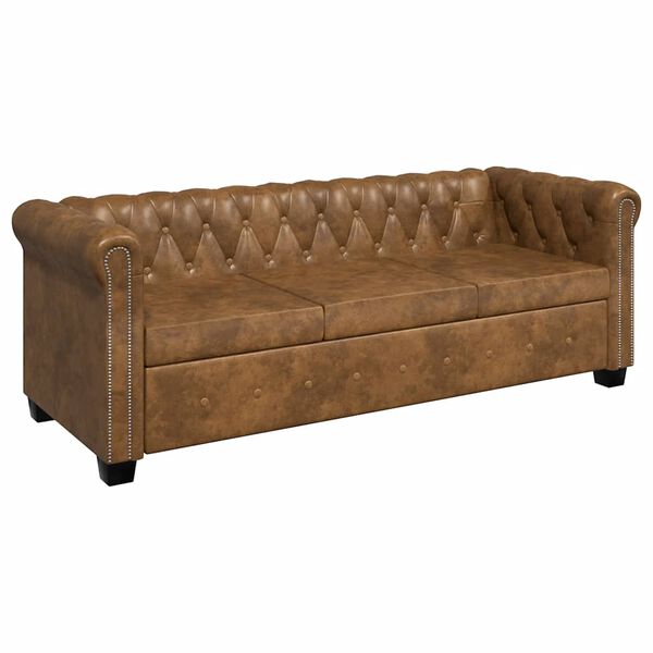 vidaXL Chesterfield-Sofa 3-Sitzer Kunstleder Braun