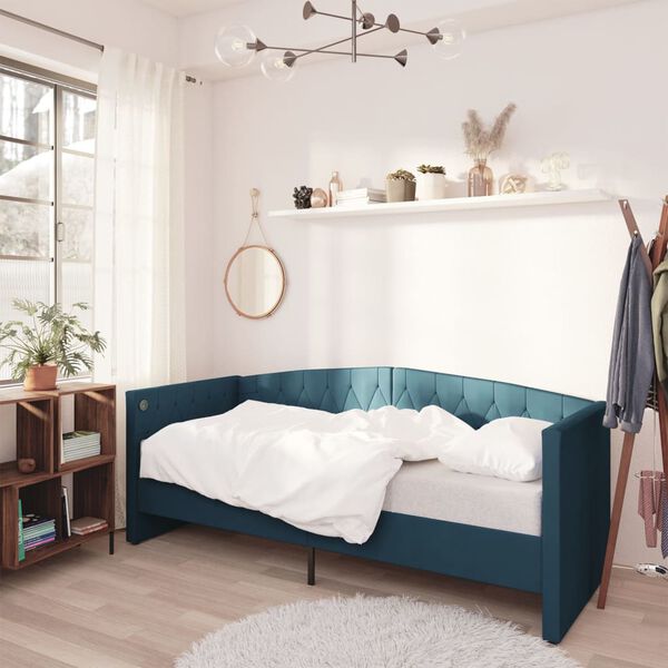 vidaXL Tagesbett mit Matratze USB Blau Samt 90x200 cm