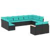 vidaXL 12-teiliges Gartensofa-Set mit Kissen, schwarzes Polyrattan
