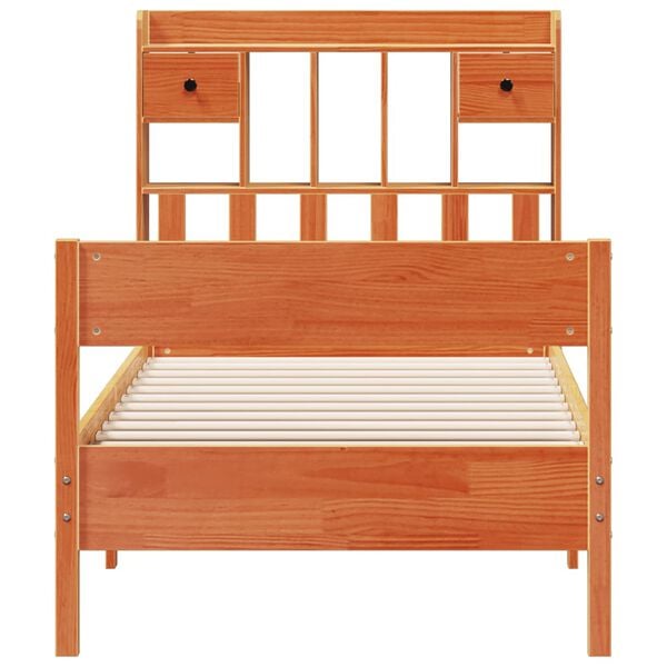 vidaXL Massivholzbett mit Regal ohne Matratze Wachsbraun 100x200 cm