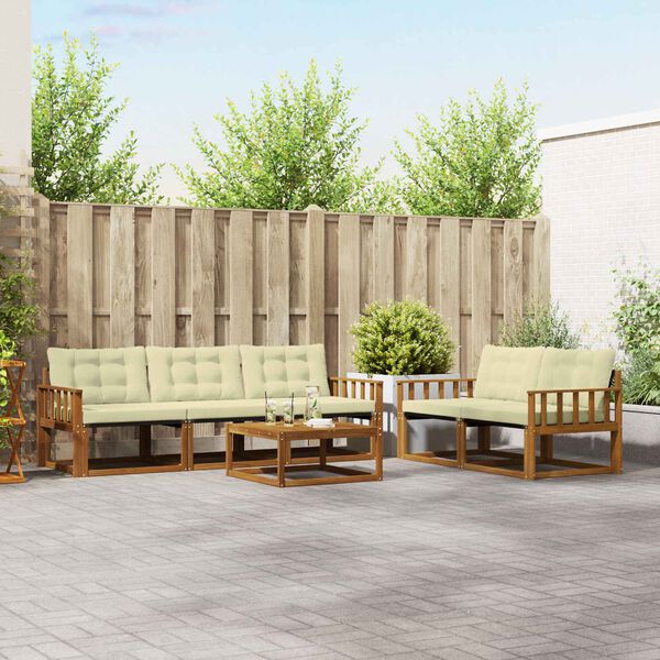 vidaXL Outdoor-Sofagarnitur mit Kissen 6 pcs Natur und Creme