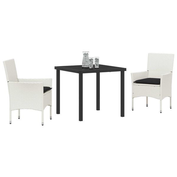 vidaXL Garten Essgruppe mit Kissen 3 pcs Wei&szlig; Poly-Rattan