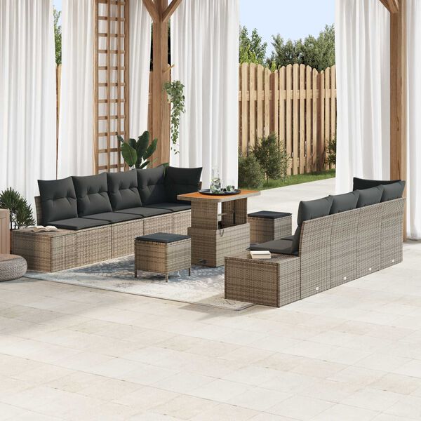 vidaXL Garten-Sofa-Set mit Kissen 11 pcs Hellgrau und Dunkelgrau