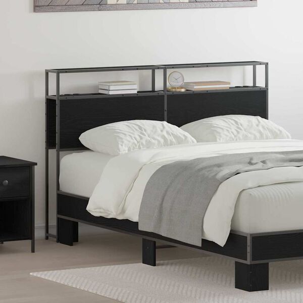 vidaXL Stauraum-Kopfteil Schwarz Eichen-Optik 150 cm Holzwerkstoff