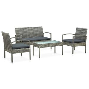 vidaXL 4-tlg. Garten-Lounge-Set mit Auflagen Poly Rattan Grau