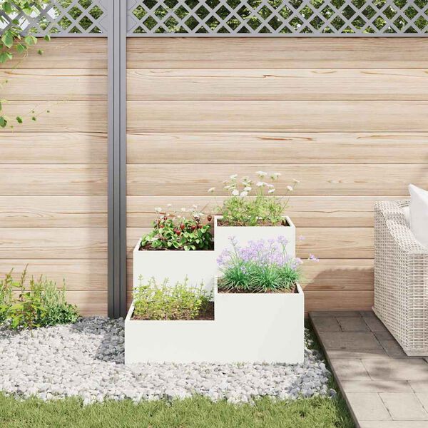 vidaXL Gartenblumentopf Weiß 80 x 80 x 60 cm Stahl