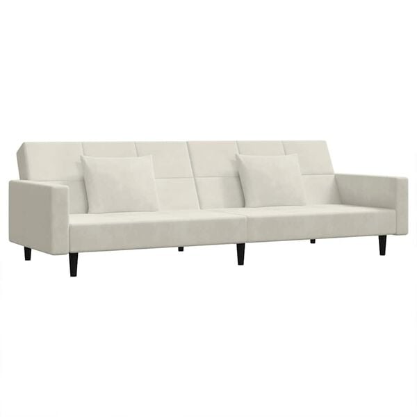 vidaXL Schlafsofa 2-Sitzer mit 2 Kissen Creme Samt