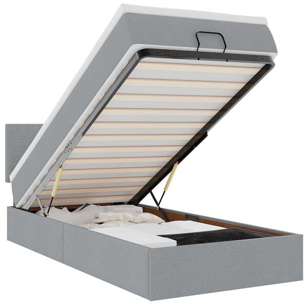 vidaXL Ottoman-Bett mit Matratze & LEDs Hellgrau 90x190 cm Stoff