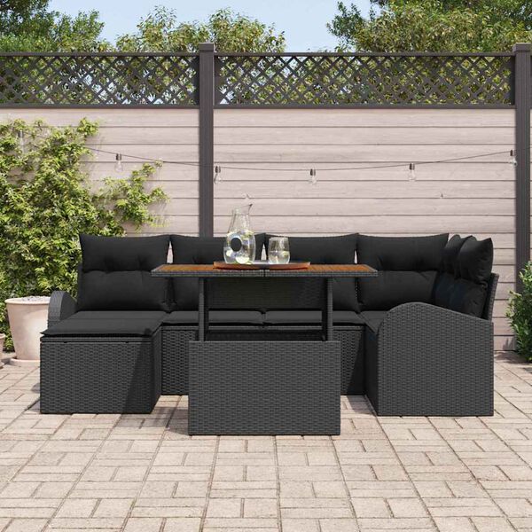 vidaXL Garten-Sofa-Set mit Kissen 7 pcs Schwarz