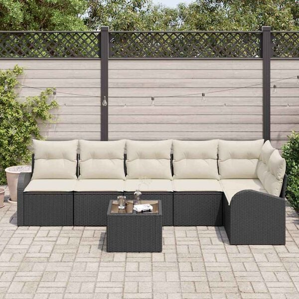 vidaXL Gartensofa-set mit Kissen 7 pcs Schwarz und Wei&szlig; Poly-Rattan