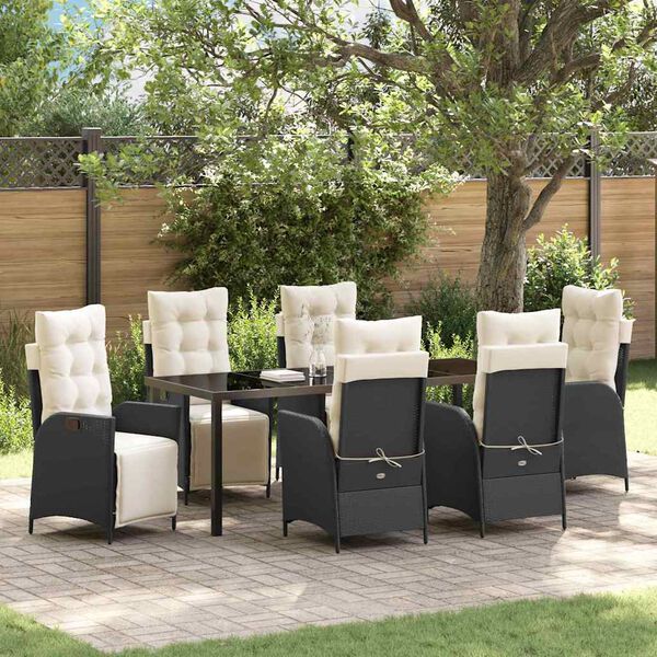 vidaXL Garten Essgruppe mit Kissen 7 pcs Schwarz Poly-Rattan