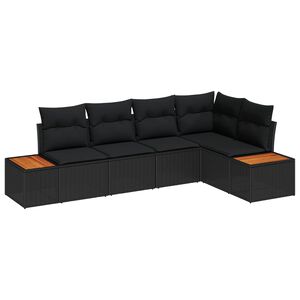 vidaXL Garten-Sofa-Set mit Kissen 5 pcs Schwarz Poly Rattan