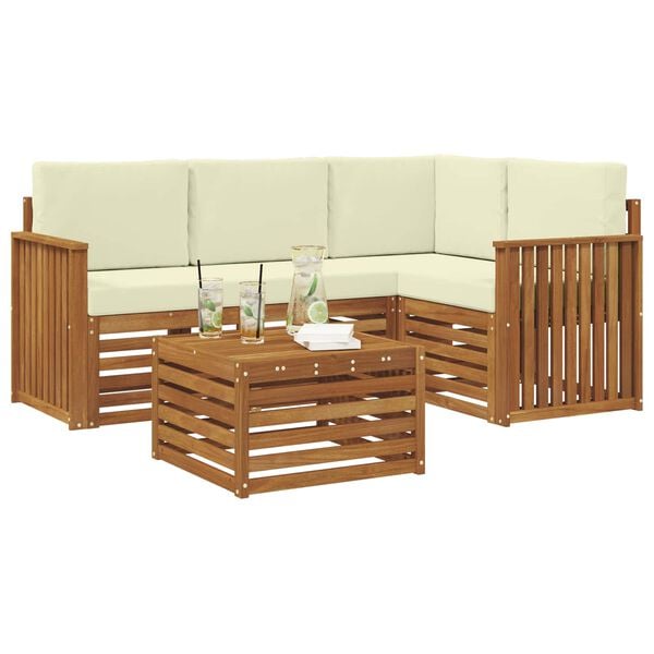 vidaXL Outdoor-Sofagarnitur 5 pcs Natur und Creme Massivholz Akazie