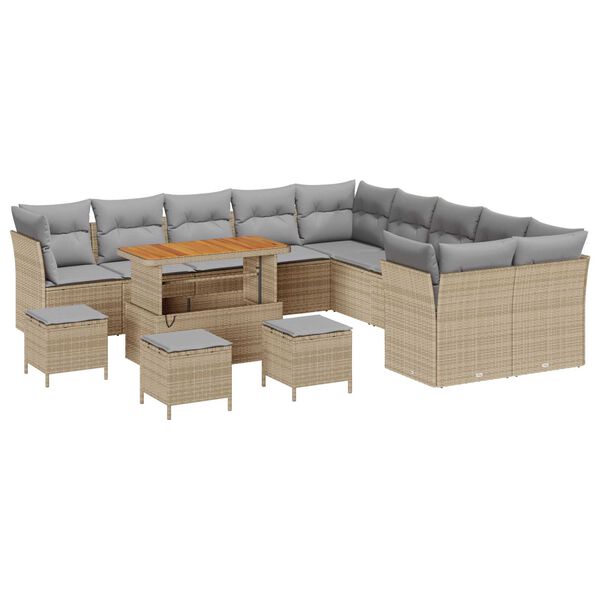 vidaXL Gartensofa-set mit Kissen 14 pcs Beige Poly-Rattan