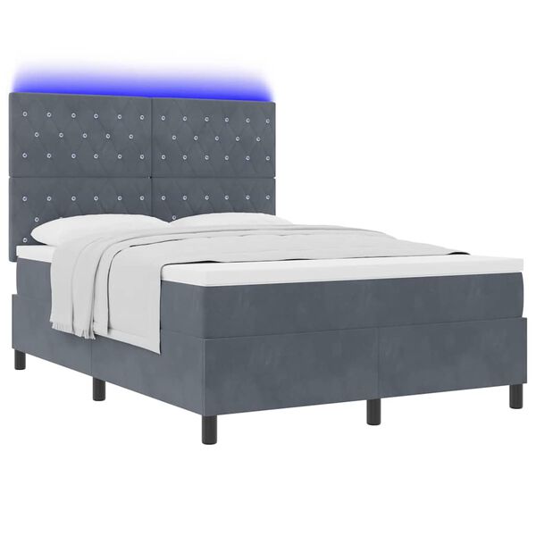 vidaXL LED Boxspringbett mit Matratze Dunkelgrau 140 x 200 cm Stoff