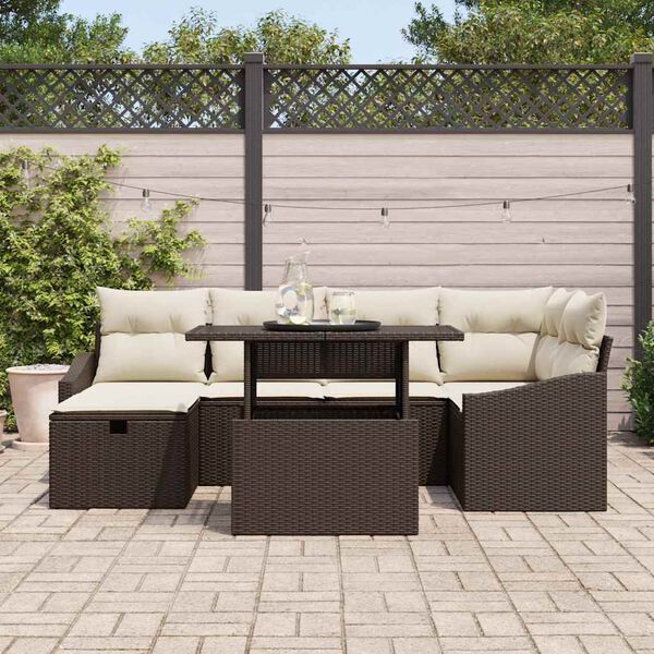 vidaXL Garten-Sofa-Set mit Kissen mit Speicher 7 pcs Braun Poly Rattan