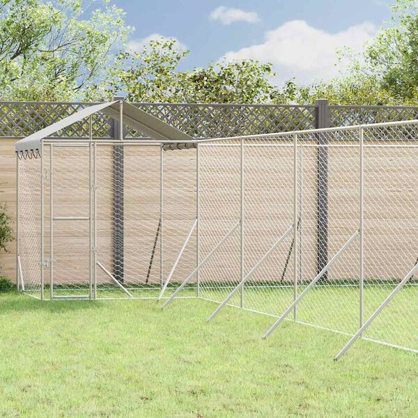 vidaXL Outdoor-Hundezwinger mit Dach Silbern 12x12x2,5m Stahl Verzinkt