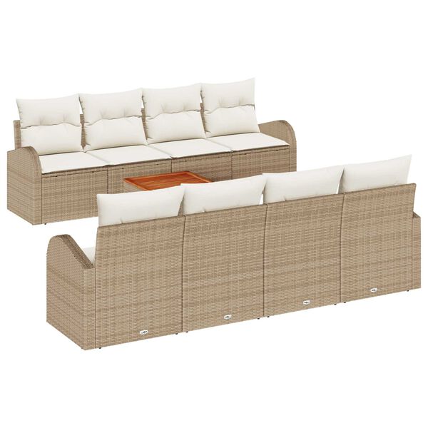 vidaXL Gartensofa-set mit Kissen 9 pcs Beige Poly-Rattan