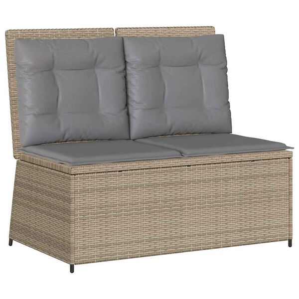 vidaXL Gartenbank Verstellbar mit Kissen Beige Poly Rattan