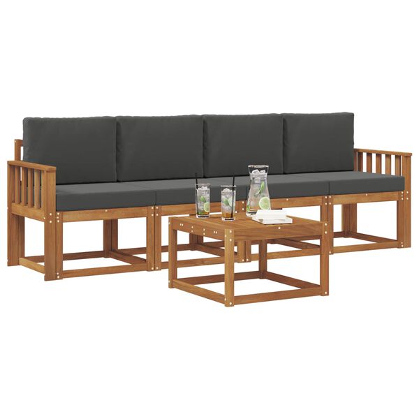 vidaXL Outdoor-Sofagarnitur mit Kissen 5 pcs Natur und Anthrazit