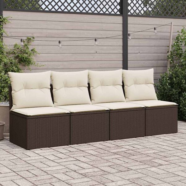 vidaXL 2-tlg. Garten-Sofagarnitur mit Kissen Braun Poly Rattan Akazie