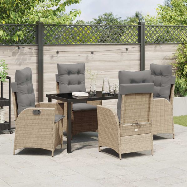 vidaXL Garten Essgruppe mit Kissen 5 pcs Beige Poly-Rattan