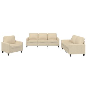 vidaXL 3-tlg. Sofagarnitur mit Kissen Creme Stoff