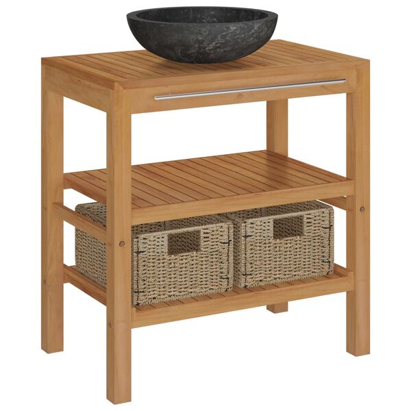 vidaXL Waschtisch Massivholz Teak mit Waschbecken Marmor Schwarz