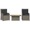 vidaXL 3-tlg. Garten-Lounge-Set mit Kissen Grau Poly Rattan