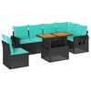 vidaXL 7-tlg. Garten-Sofagarnitur mit Kissen Schwarz Poly Rattan
