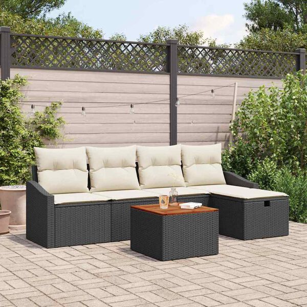 vidaXL Garten-Sofa-Set mit Kissen 6 pcs Schwarz Poly Rattan