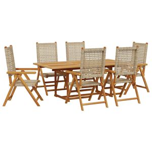 vidaXL 7-tlg. Garten-Essgruppe Poly Rattan und Massivholz Beige