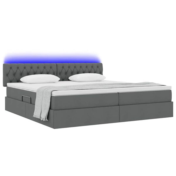 vidaXL Bett mit Stauraum und LED mit LED Dunkelgrau 200 x 200 cm Stoff
