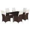 vidaXL 7-tlg. Garten-Essgruppe mit Kissen Braun Poly Rattan