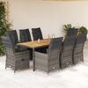 vidaXL 9-tlg. Garten-Essgruppe mit Kissen Grau Poly Rattan