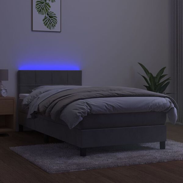 vidaXL Boxspringbett mit Matratze & LED Hellgrau 100x200 cm Samt