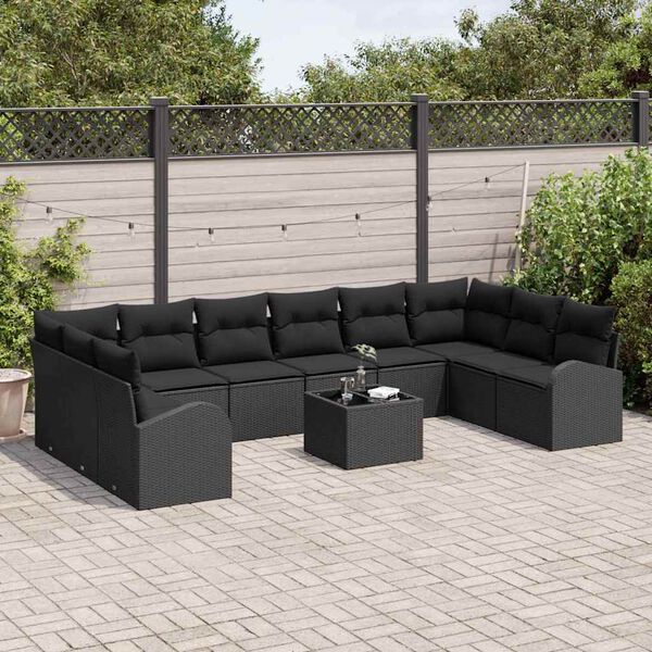 vidaXL Sofa Set mit Kissen mit Speicher 11 pcs Schwarz Poly-Rattan