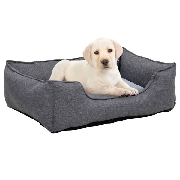 vidaXL Hundebett Grau 65x50x20 cm Fleece Leinenoptik