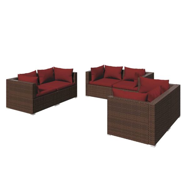 vidaXL 6-tlg. Garten-Lounge-Set mit Auflagen Poly Rattan Braun