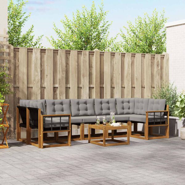vidaXL Outdoor-Sofagarnitur mit Kissen 8 pcs Nat&uuml;rlich und Hellgrau
