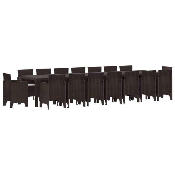 vidaXL Garten-Esszimmergarnitur mit Kissen mit Kissen 17 pcs Braun PP