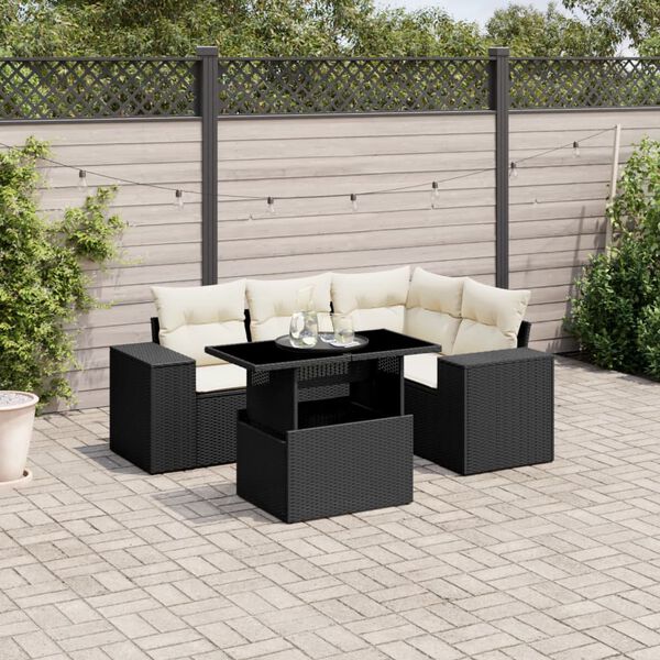 vidaXL 5-tlg. Garten-Sofagarnitur mit Kissen Schwarz Poly Rattan