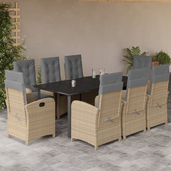 vidaXL 9-tlg. Garten-Essgruppe mit Kissen Beigemischung Poly Rattan