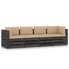 vidaXL 4-Sitzer Outdoor-Sofa mit Kissen Grau Impr&auml;gniertes Holz
