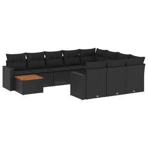 vidaXL 11-tlg. Garten-Sofagarnitur mit Kissen Schwarz Poly Rattan