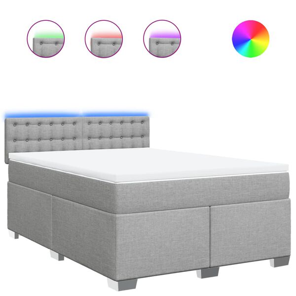 vidaXL Boxspringbett mit Matratze Hellgrau 160x200 cm Stoff