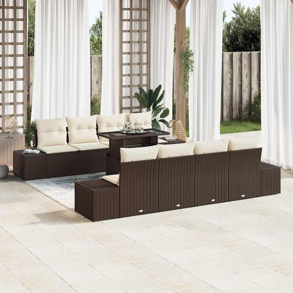 vidaXL Gartensofa-set mit Kissen 9 pcs Braun und Creme Poly-Rattan
